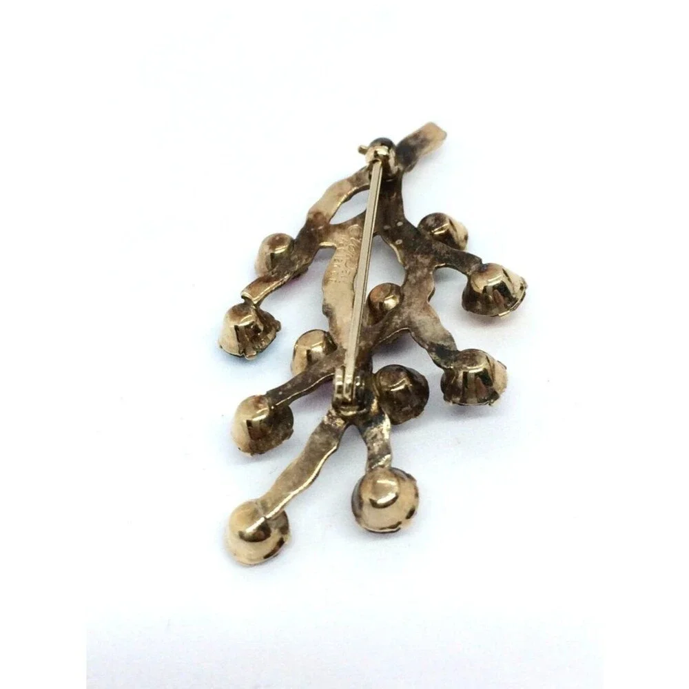 Vintage VAN DELL Brooch 12k Gold Filled Branch Multicolor Rhinestone UV Glow